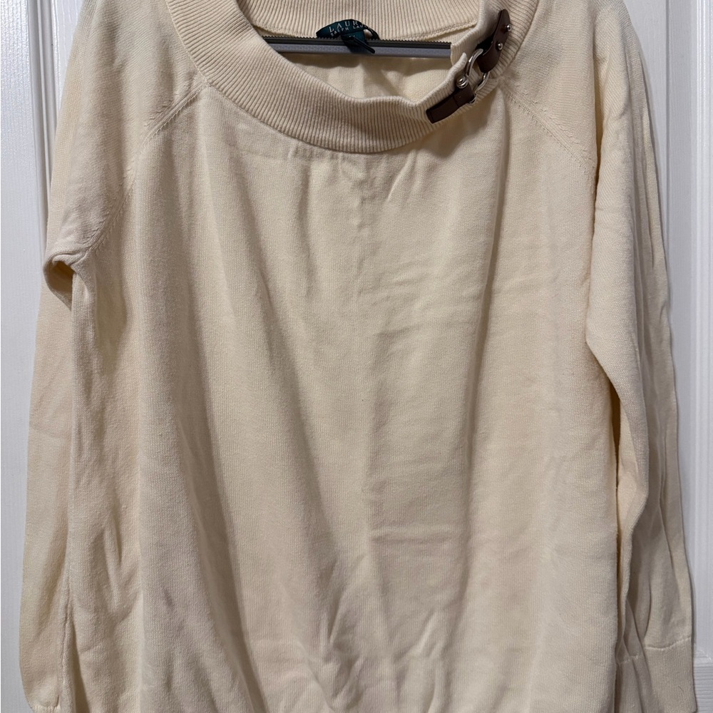 Ralph Lauren Cream Sweater with Faux Leather Buckle